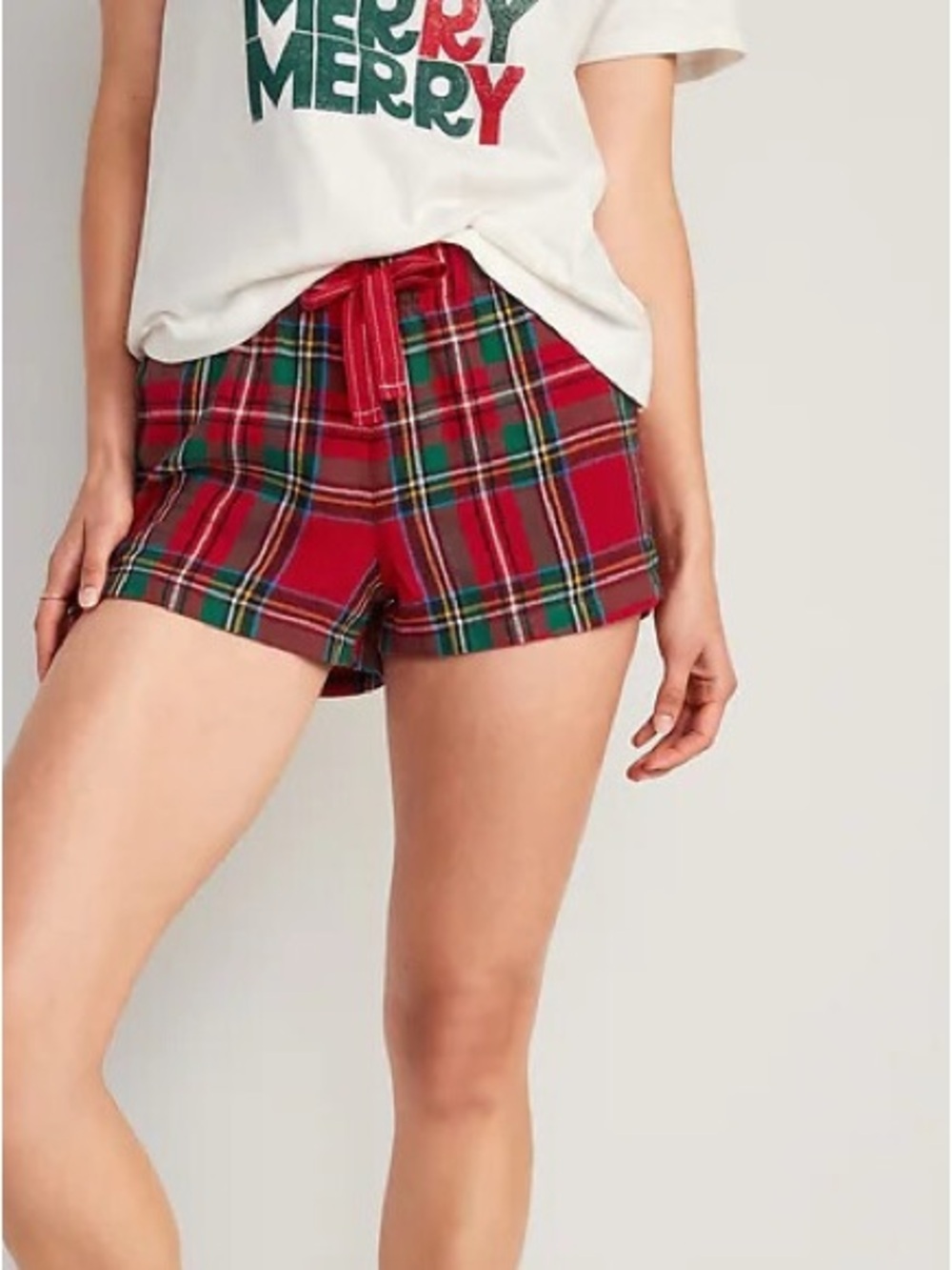 Old Navy Red Plaid High-Waist Drawstring Shorts